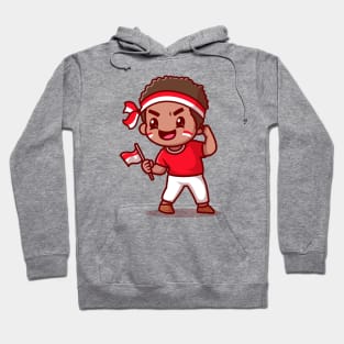 Cute Boy Holding Indonesian Flag Cartoon Hoodie